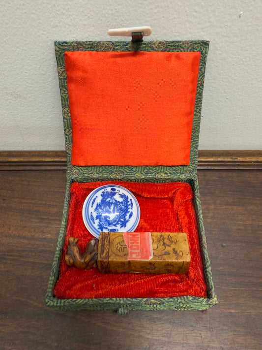 Vintage Carved Soapstone Seal "John" & Ink