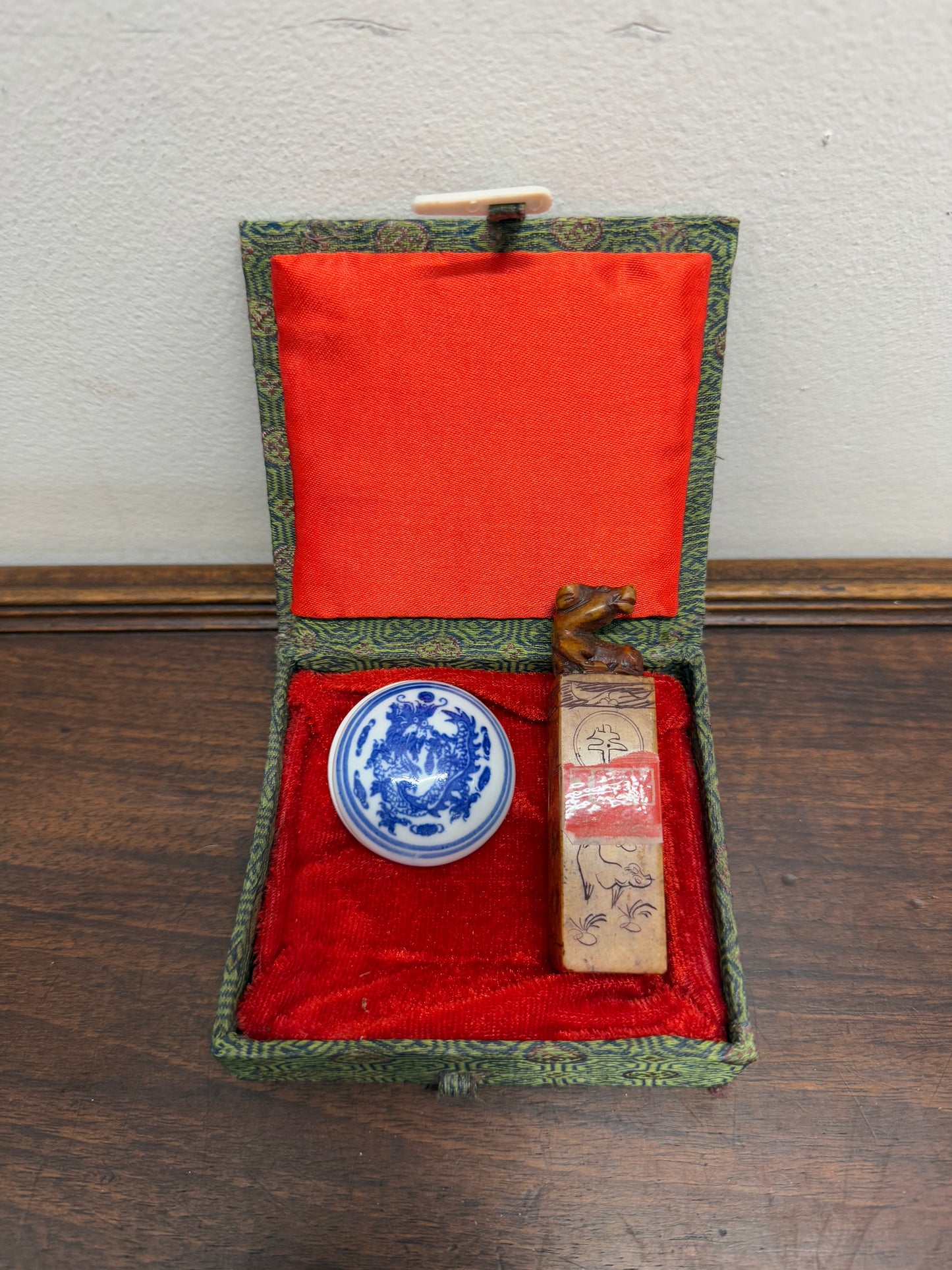 Vintage Carved Soapstone Seal "John" & Ink