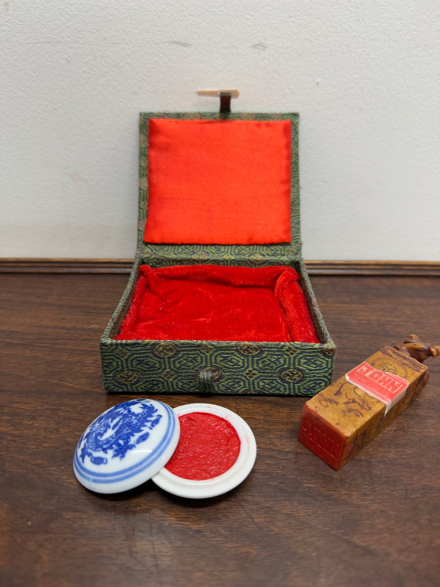 Vintage Carved Soapstone Seal "John" & Ink