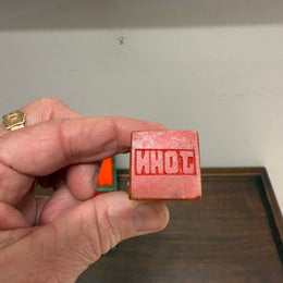 Vintage Carved Soapstone Seal "John" & Ink