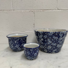 Vintage Set of Three Blue and White Planters