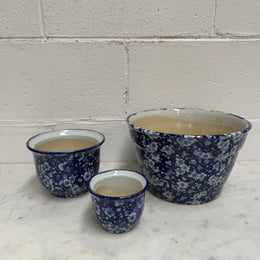 Vintage Set of Three Blue and White Planters