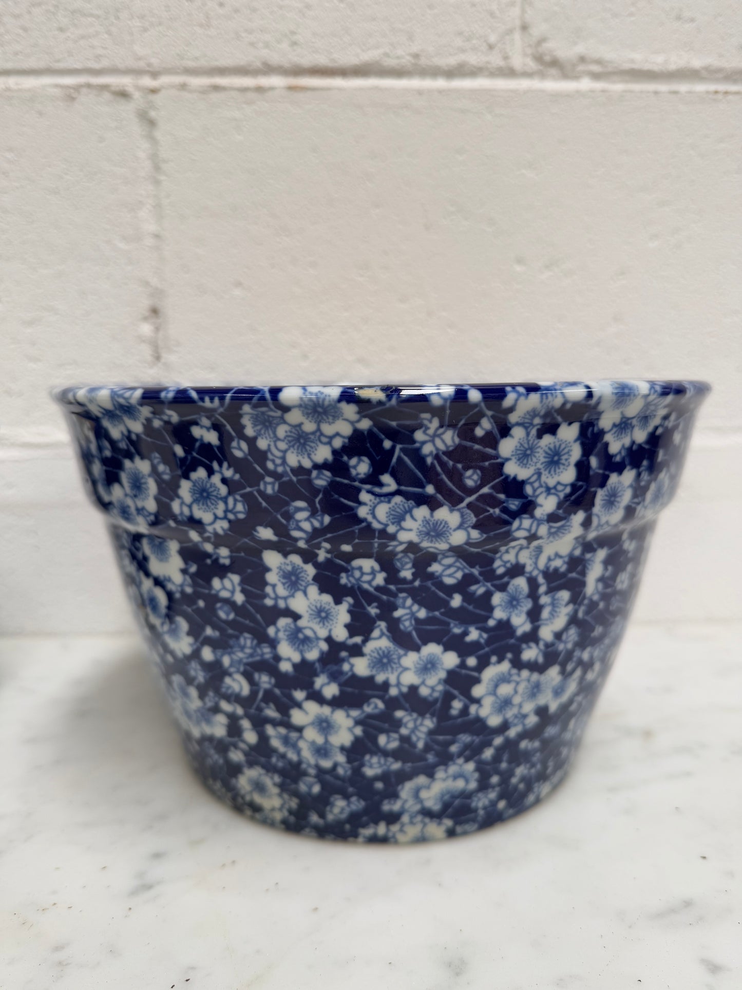 Vintage Set of Three Blue and White Planters