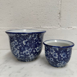 Vintage Set of Three Blue and White Planters