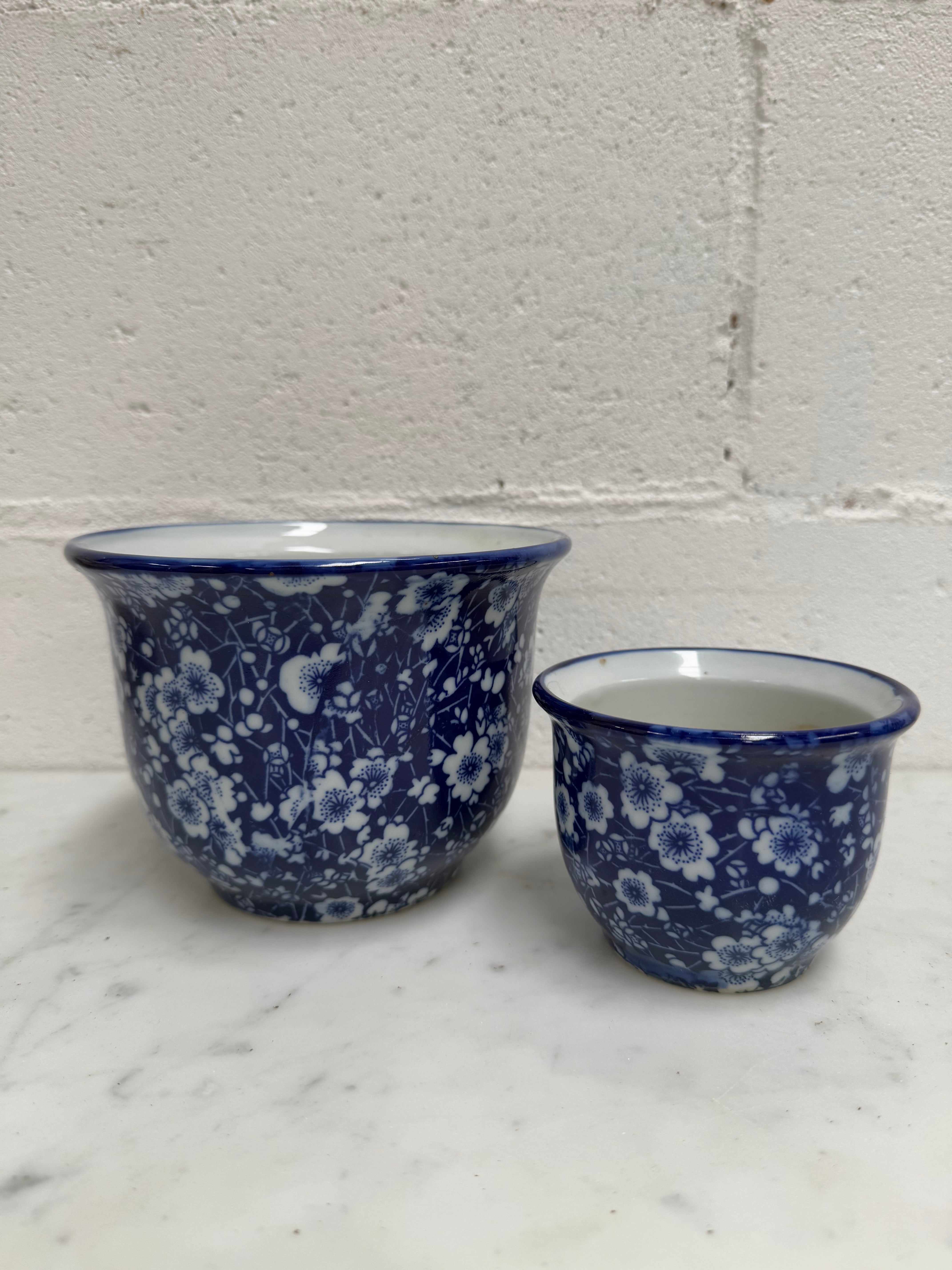 Vintage Set of Three Blue and White Planters | Antique & Vintage | Moonee Ponds Antiques | Australia Wide Delivery
