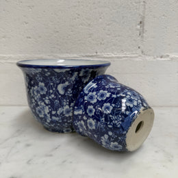 Vintage Set of Three Blue and White Planters