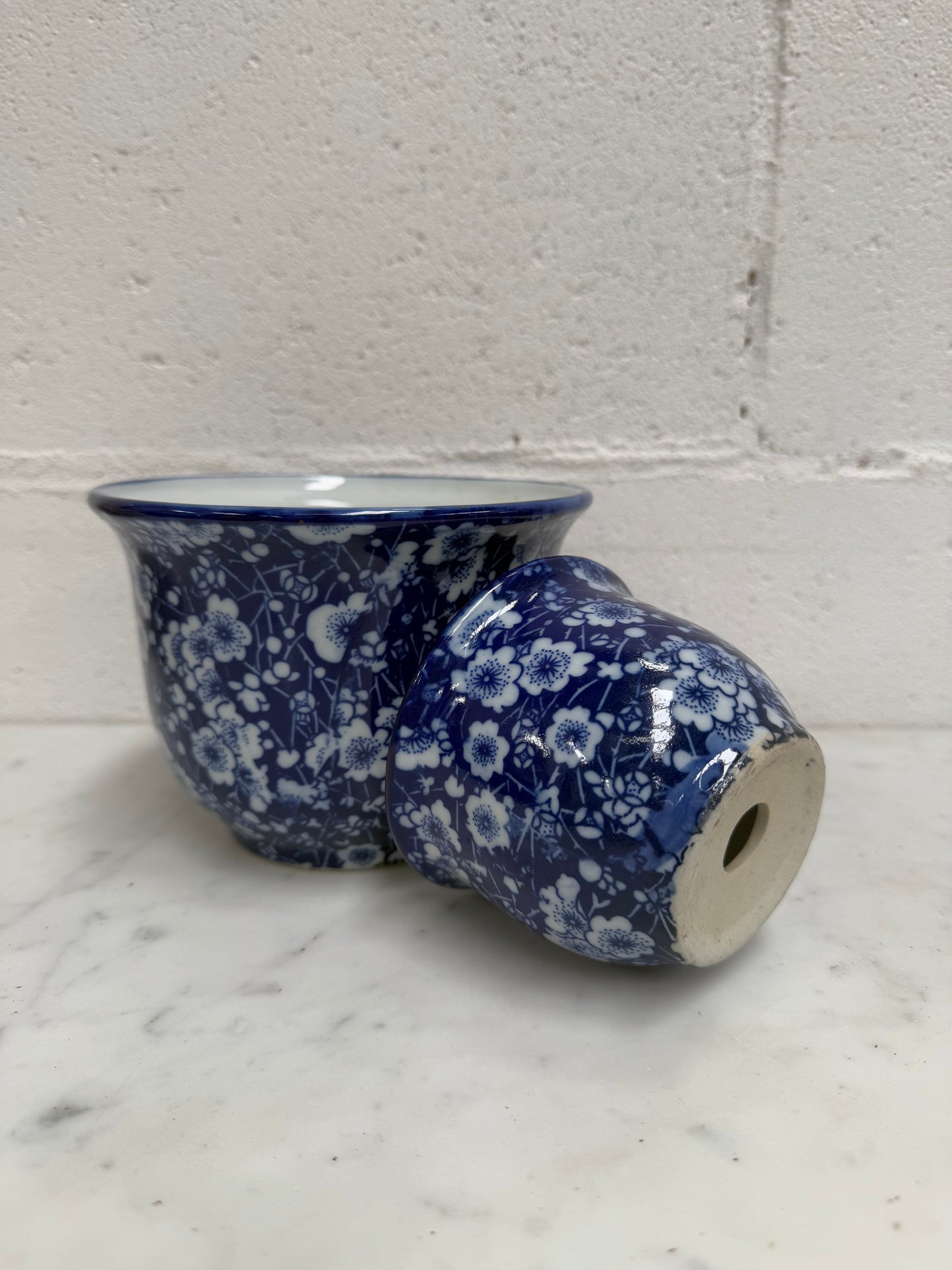 Vintage Set of Three Blue and White Planters