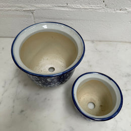 Vintage Set of Three Blue and White Planters