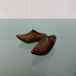 Pair Antique Hand Carved Miniature Wooden Clogs