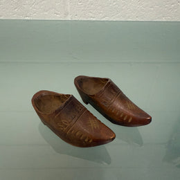 Pair Antique Hand Carved Miniature Wooden Clogs