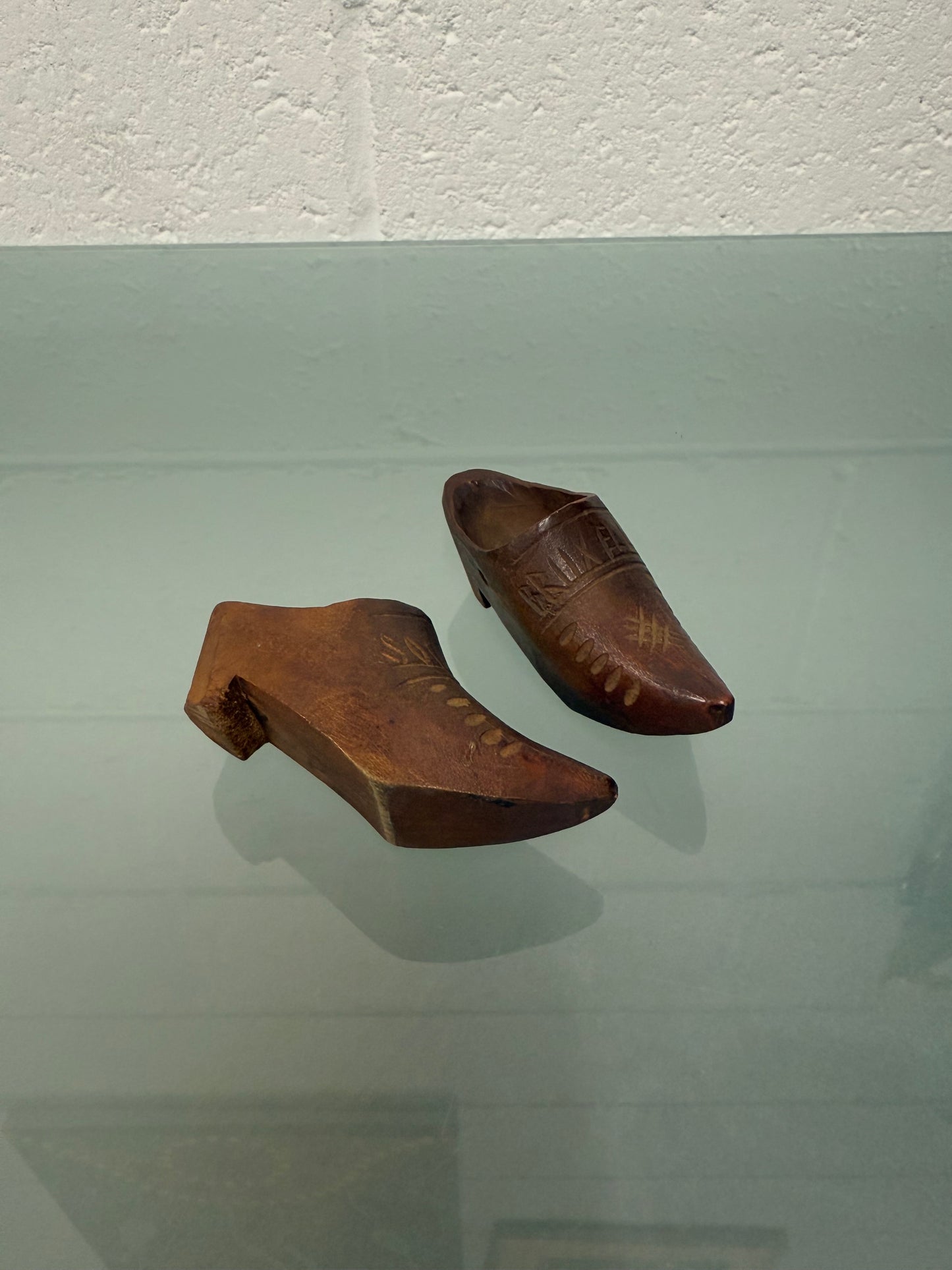 Pair Antique Hand Carved Miniature Wooden Clogs