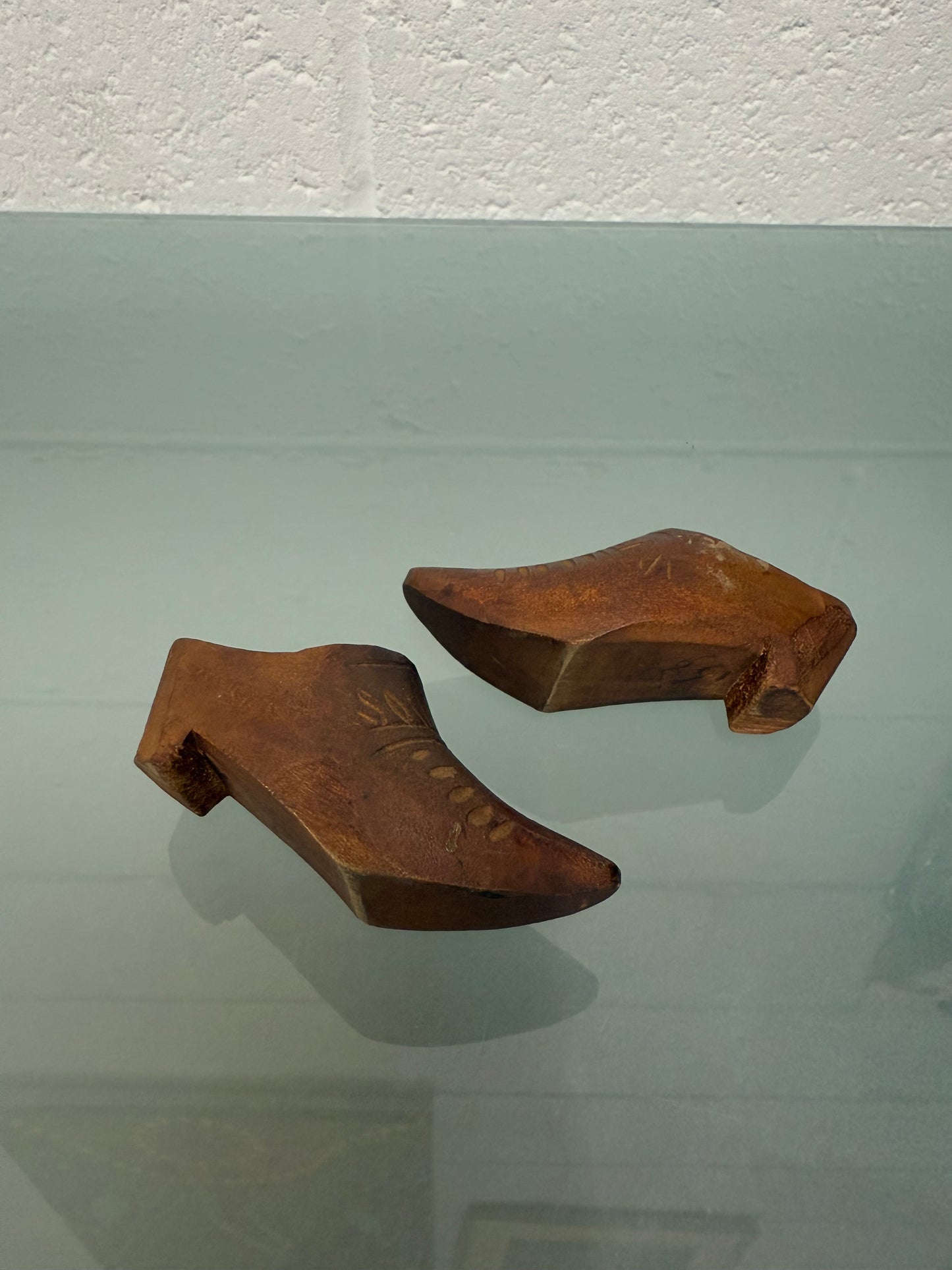Pair Antique Hand Carved Miniature Wooden Clogs