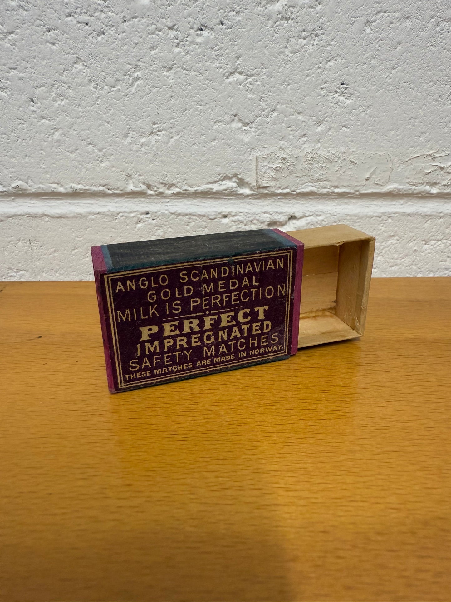 Antique Safety Match Box Featuring Norwegian Advertising