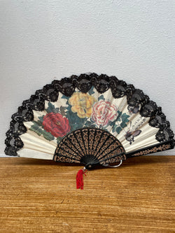 Beautiful Black and Cream Floral Painted Fan | Antique & Vintage | Moonee Ponds Antiques | Australia Wide Delivery