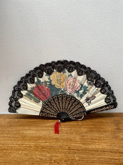 Beautiful Black and Cream Floral Painted Fan | Antique & Vintage | Moonee Ponds Antiques | Australia Wide Delivery