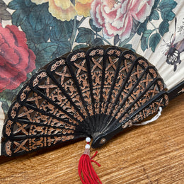 Beautiful Black and Cream Floral Painted Fan