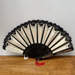 Beautiful Black and Cream Floral Painted Fan