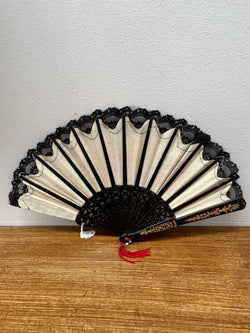 Beautiful Black and Cream Floral Painted Fan | Antique & Vintage | Moonee Ponds Antiques | Australia Wide Delivery