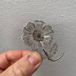 Vintage Silver Filigree Flower Brooch