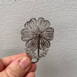 Vintage Silver Filigree Flower Brooch