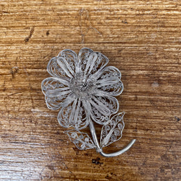 Vintage Silver Filigree Flower Brooch