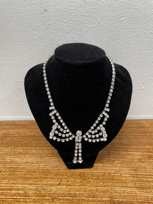 Vintage Rhinestone Bow Necklace