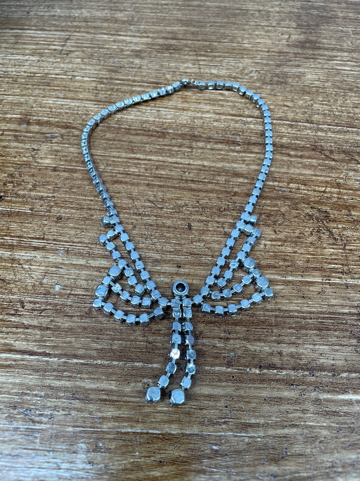 Vintage Rhinestone Bow Necklace