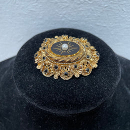 Vintage Victorian Style Gilt Metal Mourning Brooch By Sphinx