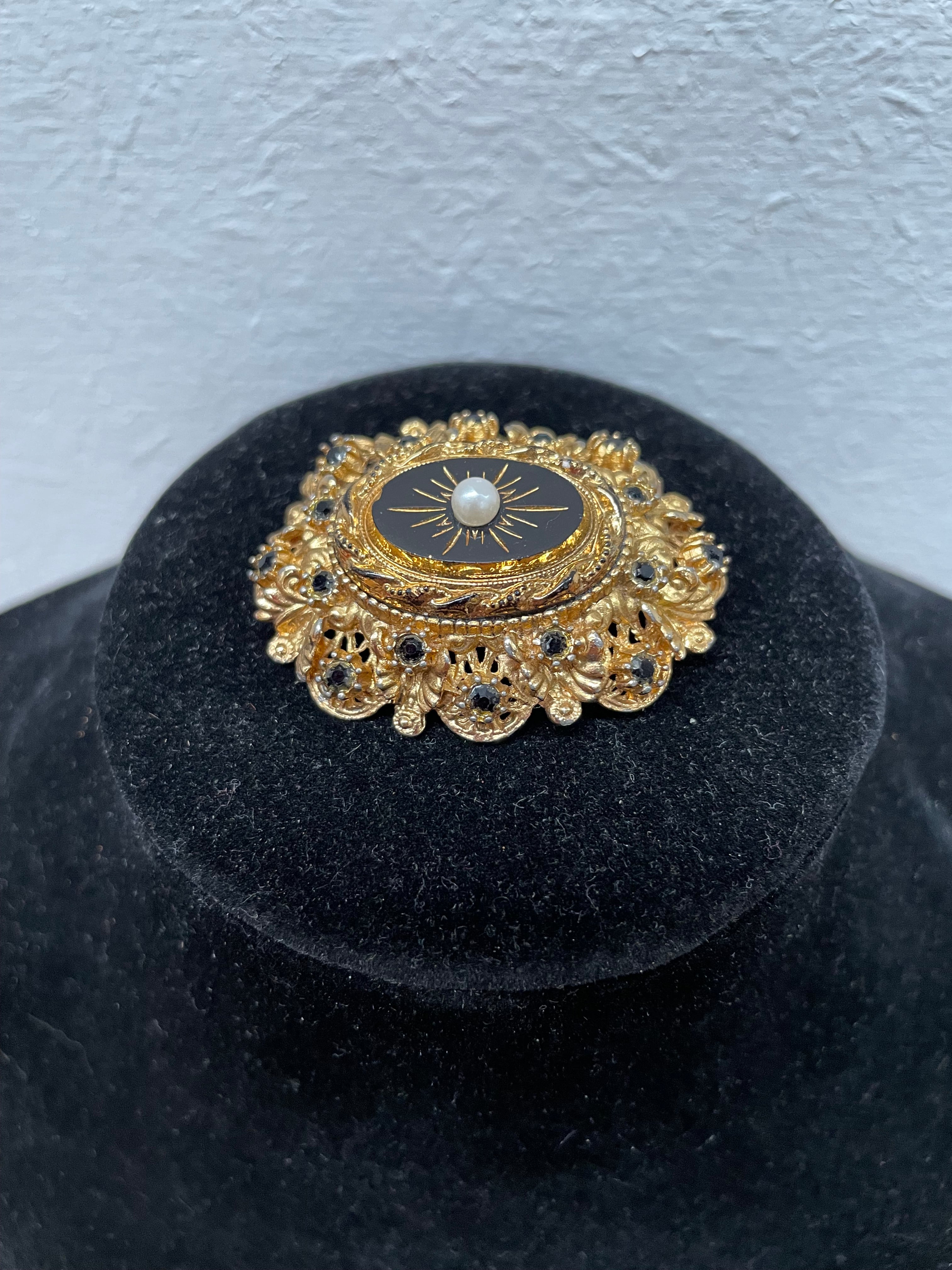 Vintage Victorian Style Gilt Metal Mourning Brooch By Sphinx | Antique & Vintage | Moonee Ponds Antiques | Australia Wide Delivery