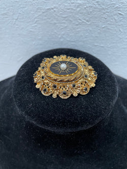 Vintage Victorian Style Gilt Metal Mourning Brooch By Sphinx | Antique & Vintage | Moonee Ponds Antiques | Australia Wide Delivery