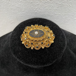 Vintage Victorian Style Gilt Metal Mourning Brooch By Sphinx