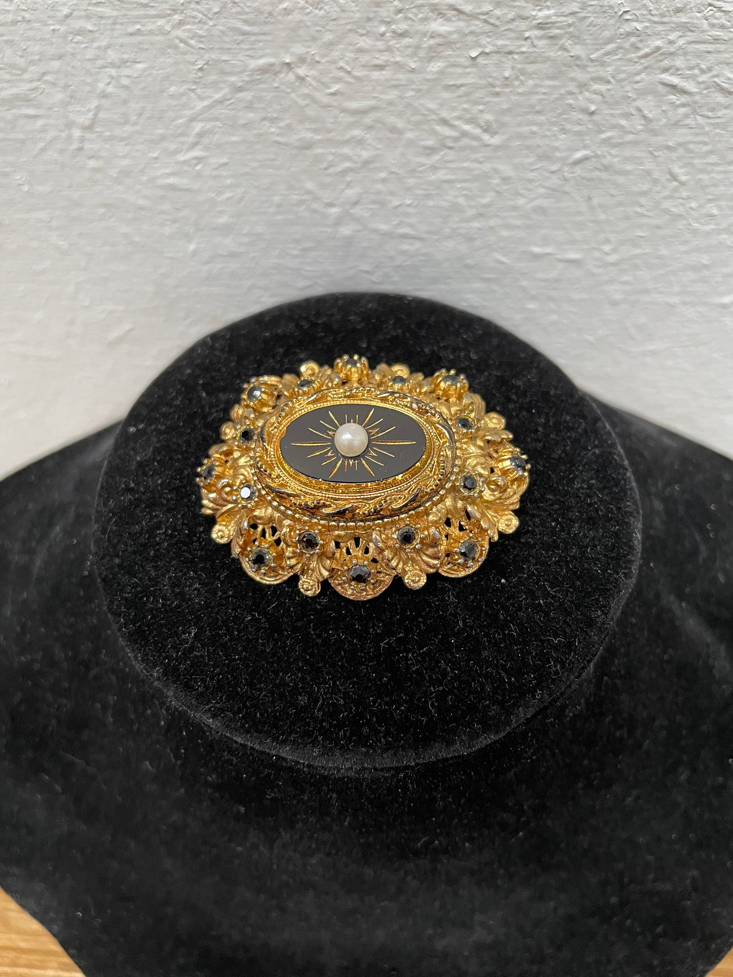 Vintage Victorian Style Gilt Metal Mourning Brooch By Sphinx