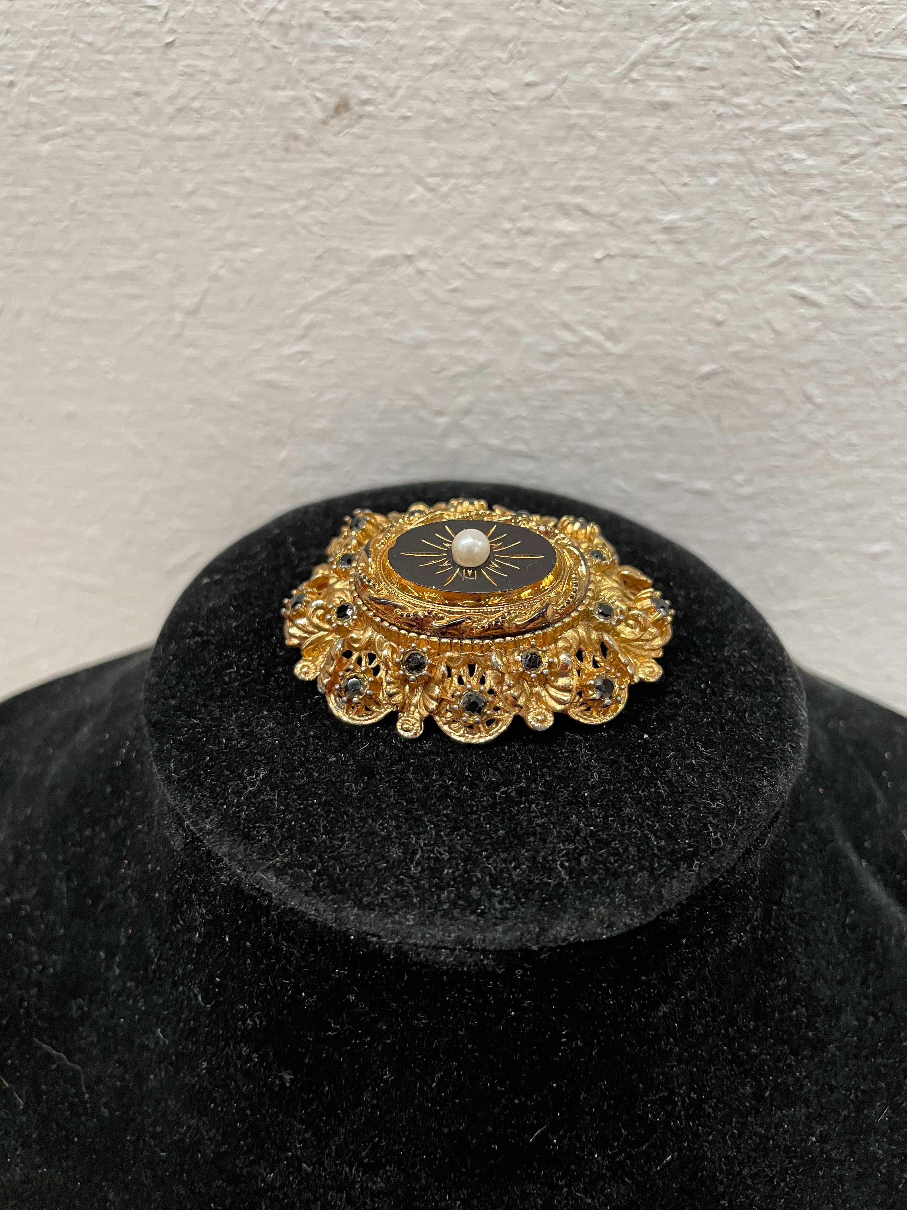 Vintage Victorian Style Gilt Metal Mourning Brooch By Sphinx | Antique & Vintage | Moonee Ponds Antiques | Australia Wide Delivery