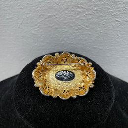 Vintage Victorian Style Gilt Metal Mourning Brooch By Sphinx