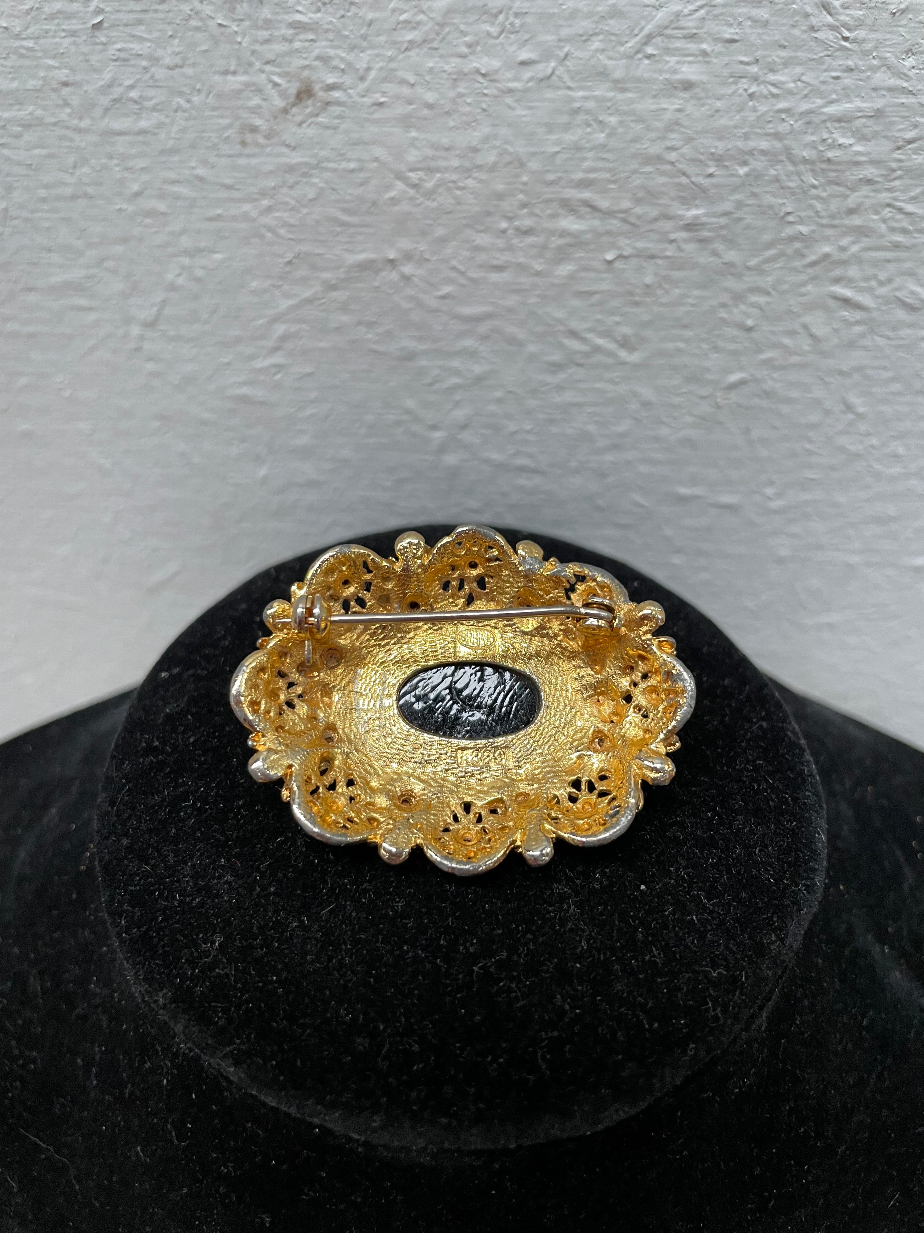 Vintage Victorian Style Gilt Metal Mourning Brooch By Sphinx | Antique & Vintage | Moonee Ponds Antiques | Australia Wide Delivery