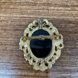 Vintage Gilt Metal Victorian Style Mourning Brooch / Pendant