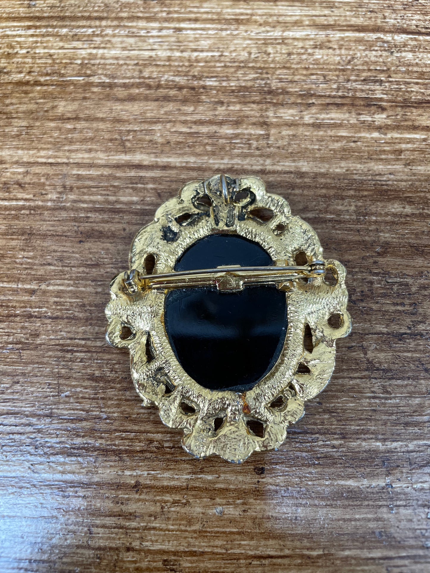 Vintage Gilt Metal Victorian Style Mourning Brooch / Pendant