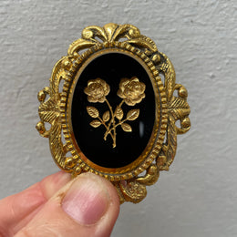 Vintage Gilt Metal Victorian Style Mourning Brooch / Pendant