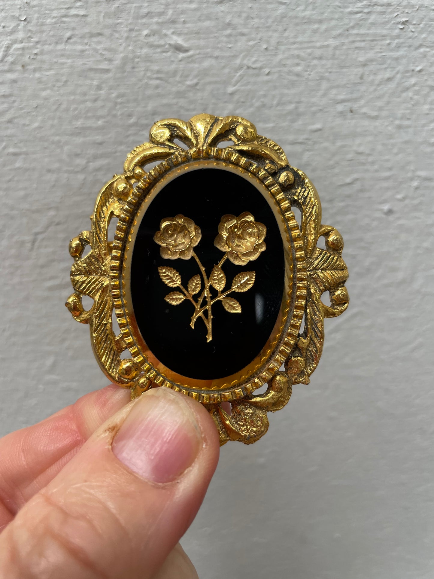 Vintage Gilt Metal Victorian Style Mourning Brooch / Pendant