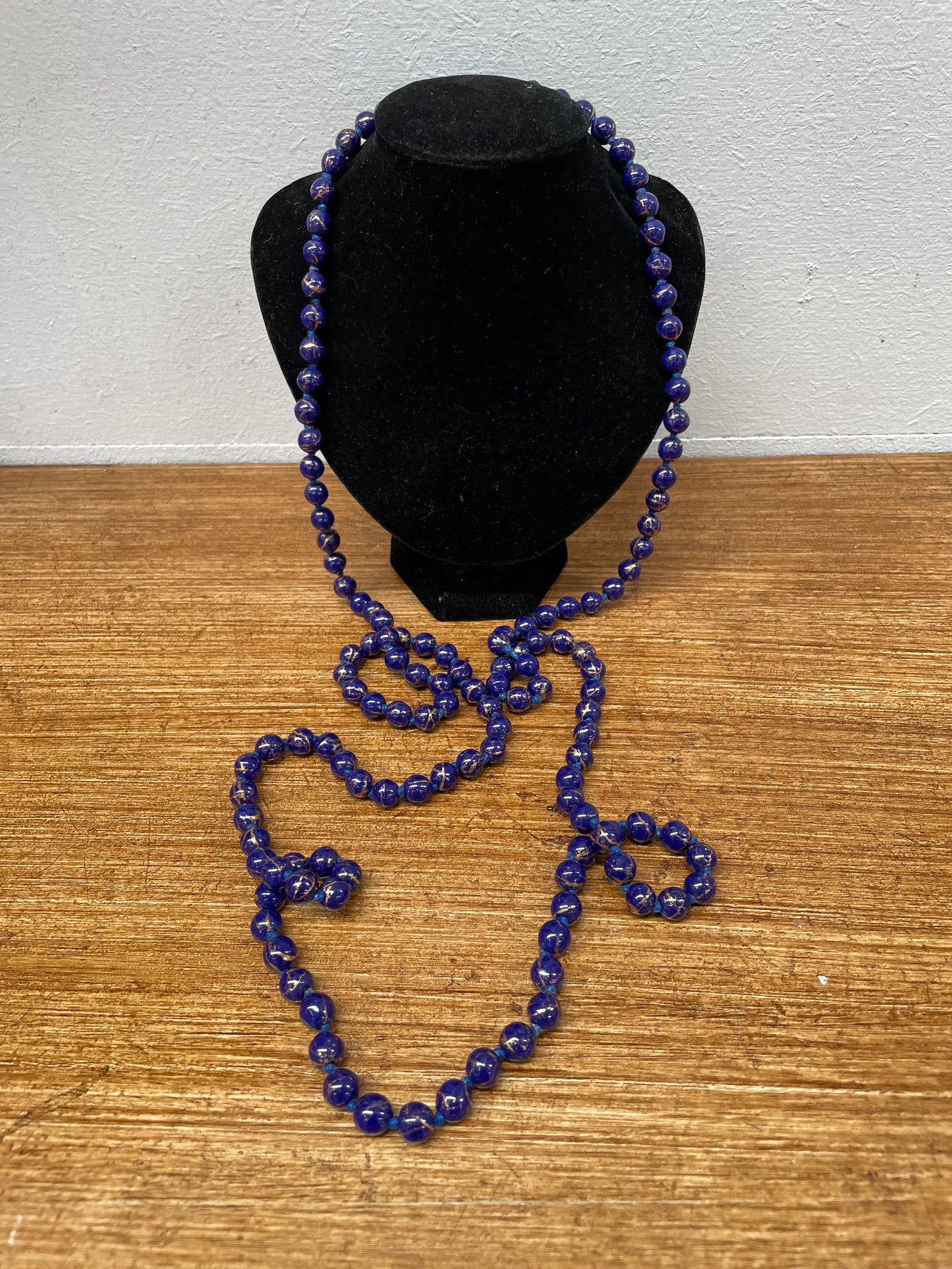 Antique Murano Blue & Gold Bead Necklace