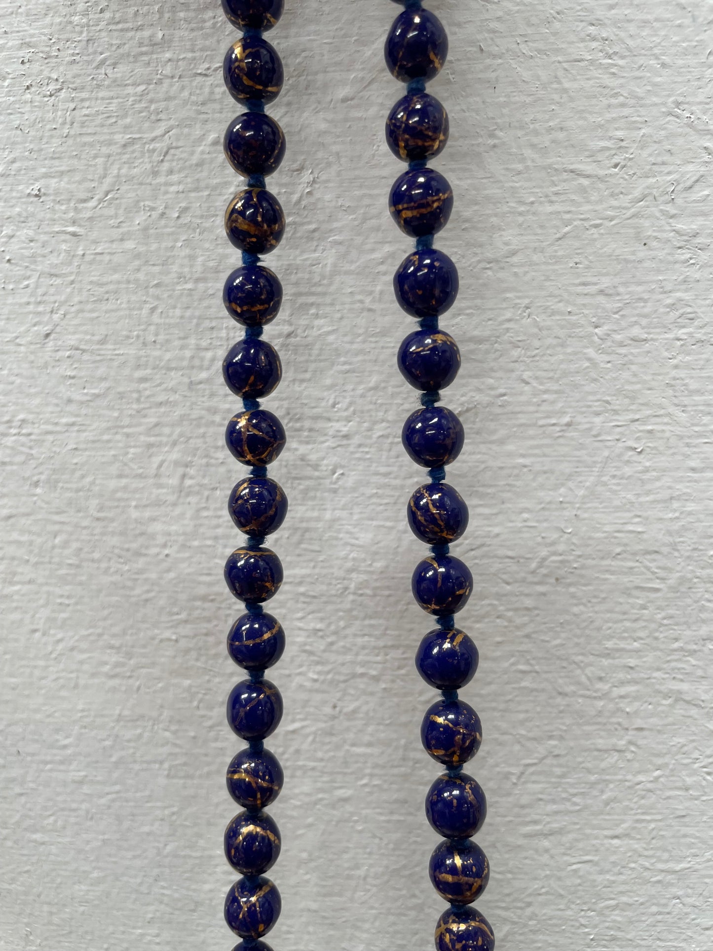 Antique Murano Blue & Gold Bead Necklace