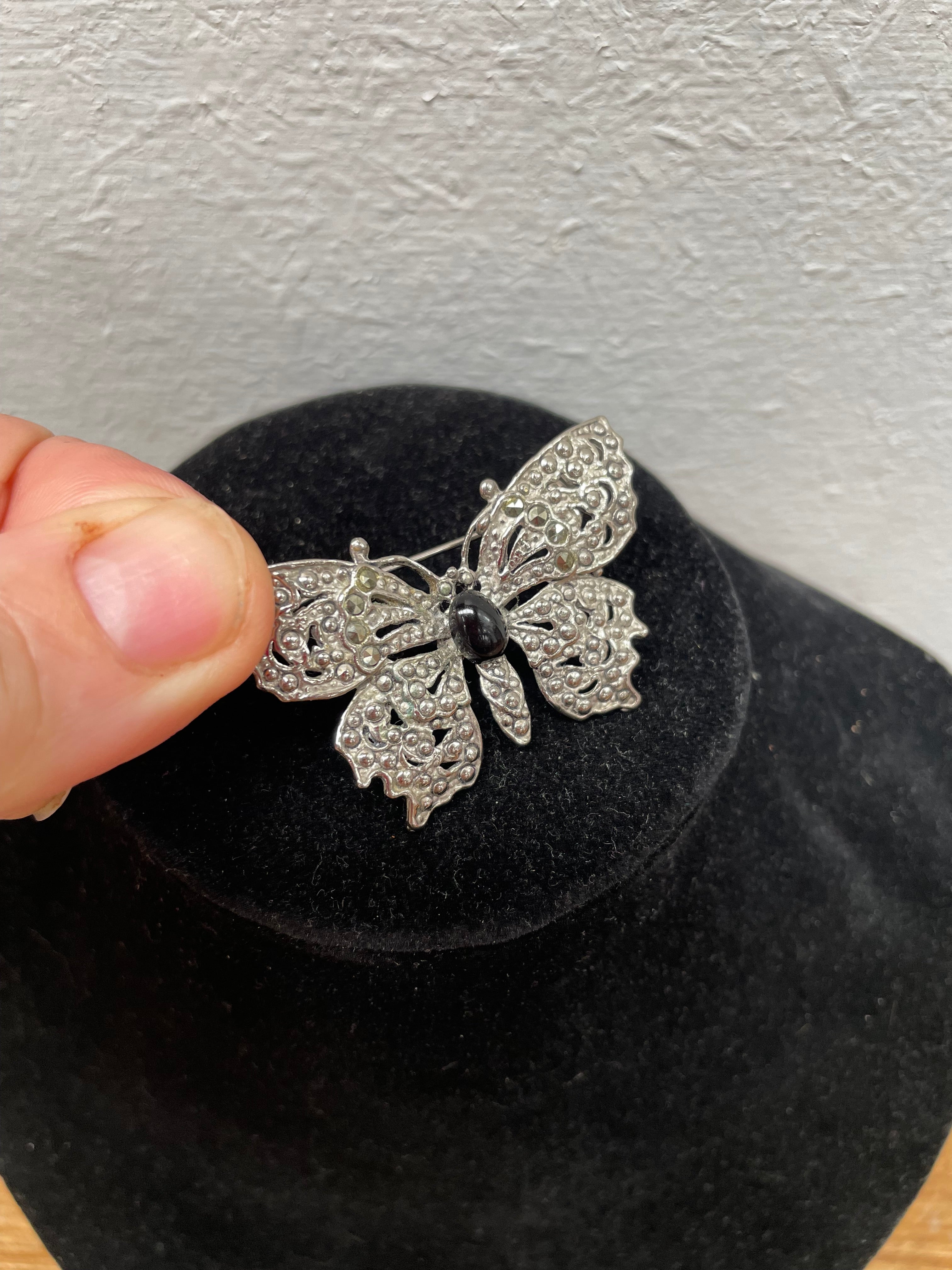 Vintage Marcasite & Silver Plated Butterfly Brooch