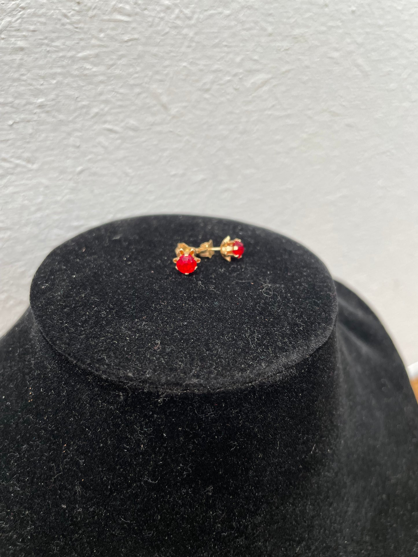 Pair 14K Red Stone Stud Earrings