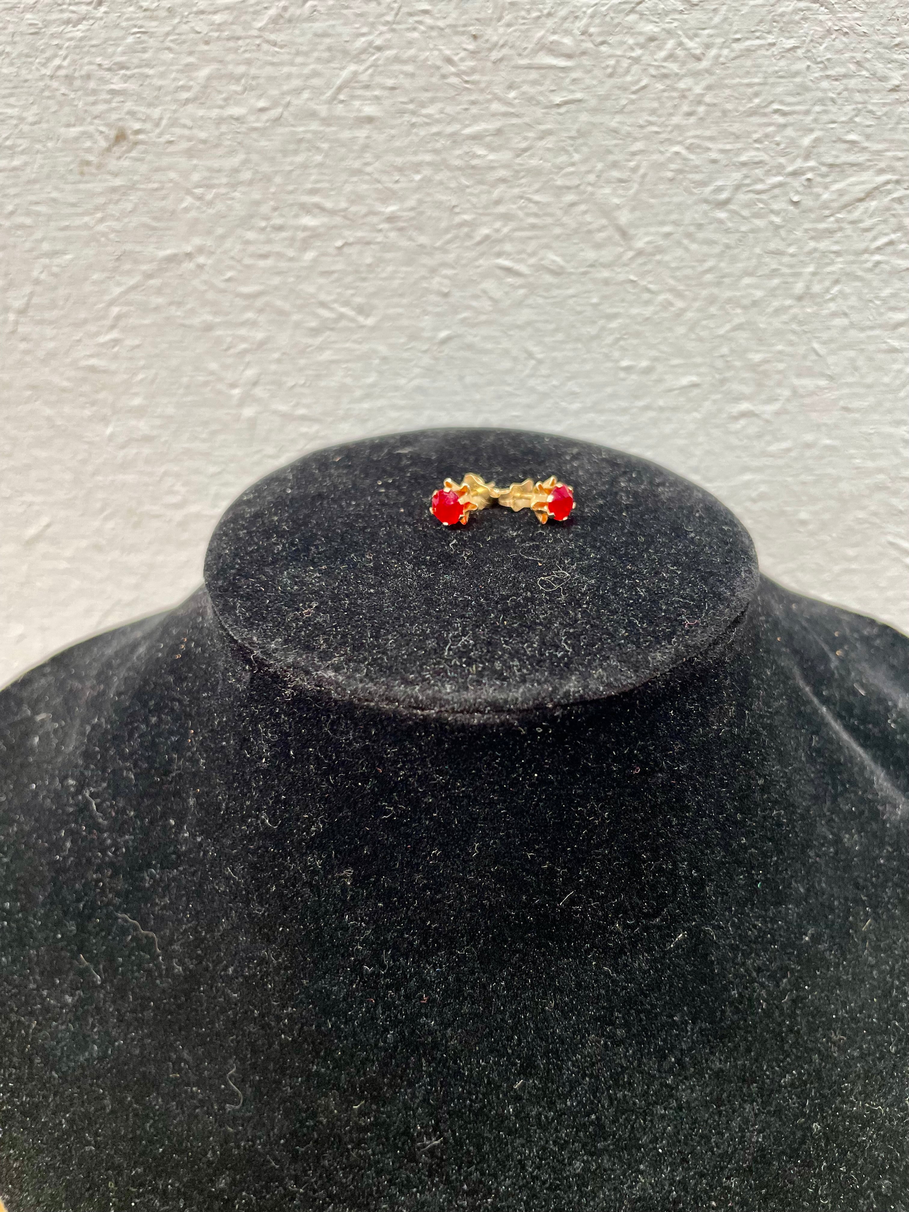 Pair 14K Red Stone Stud Earrings | Antique & Vintage | Moonee Ponds Antiques | Australia Wide Delivery