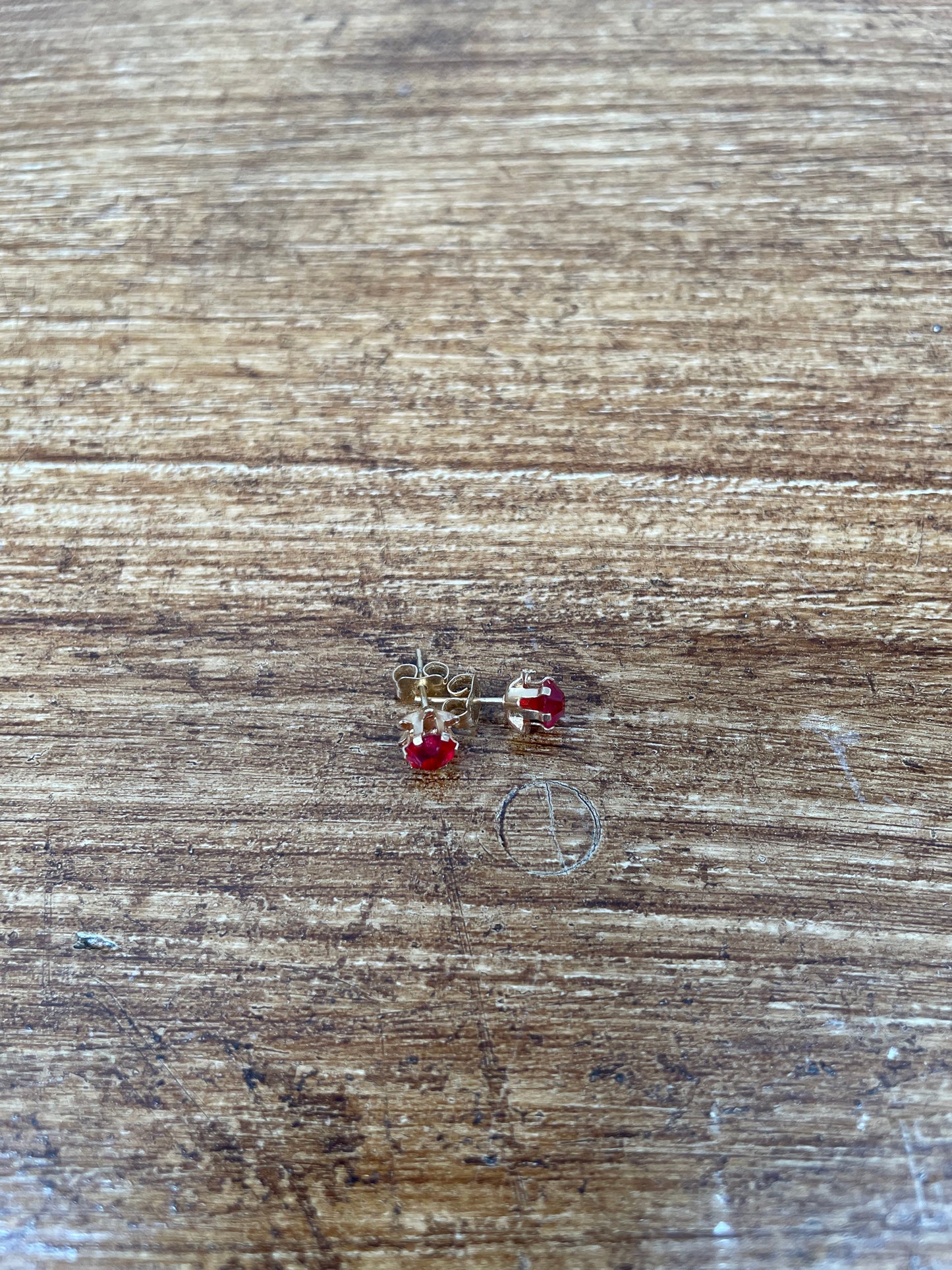 Pair 14K Red Stone Stud Earrings