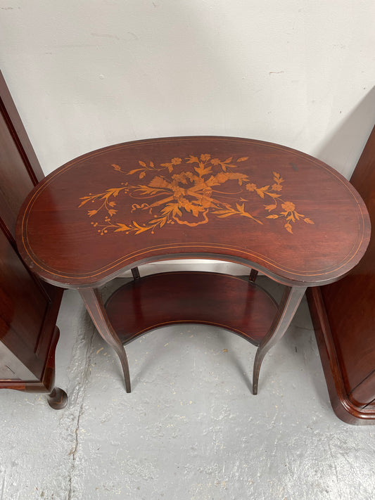 American Marquetry Inlaid Occasional Kidney Shape Table