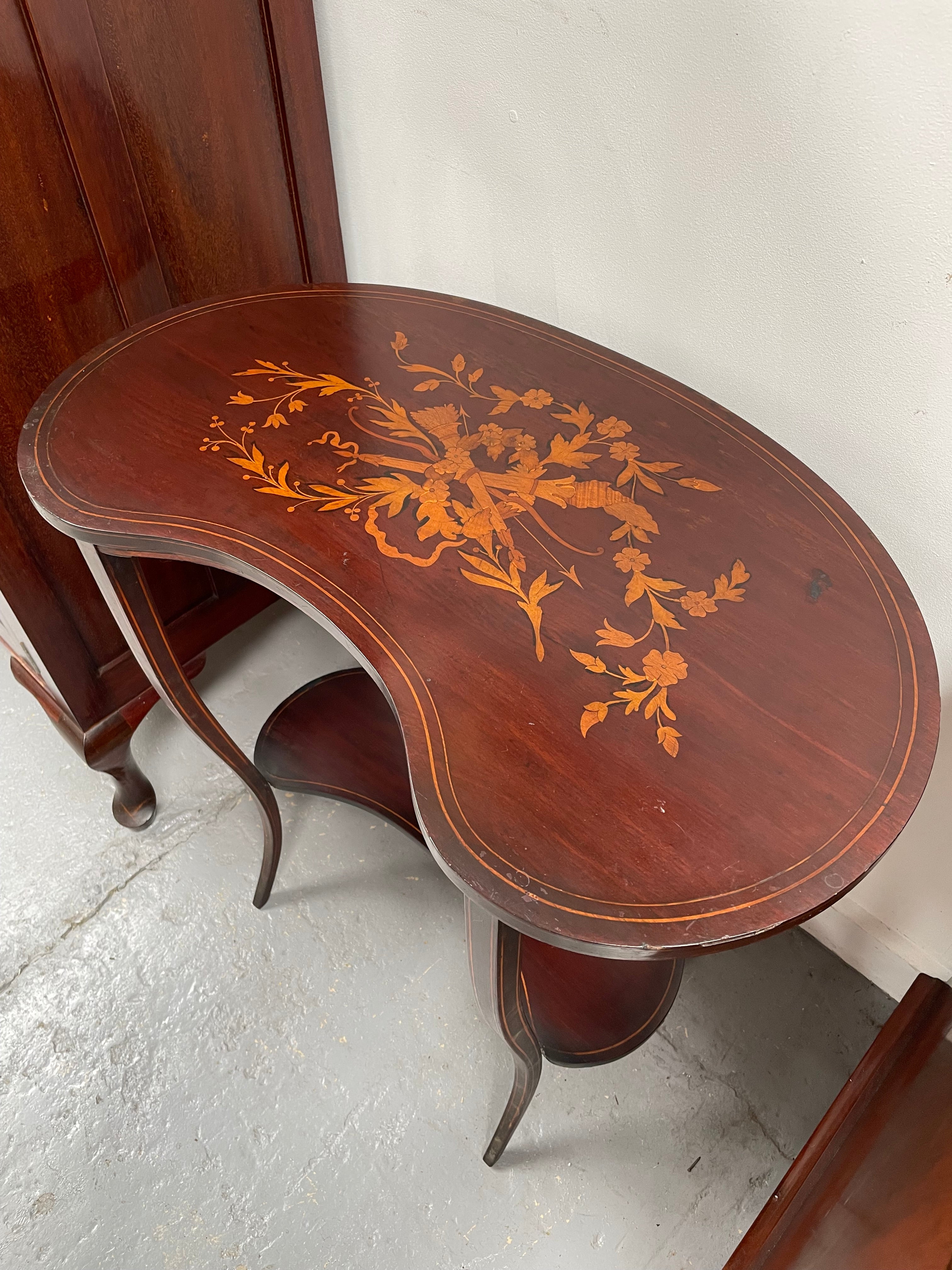 American Marquetry Inlaid Occasional Kidney Shape Table | Antique & Vintage | Moonee Ponds Antiques | Australia Wide Delivery