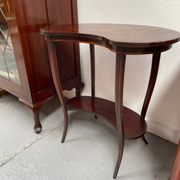 American Marquetry Inlaid Occasional Kidney Shape Table