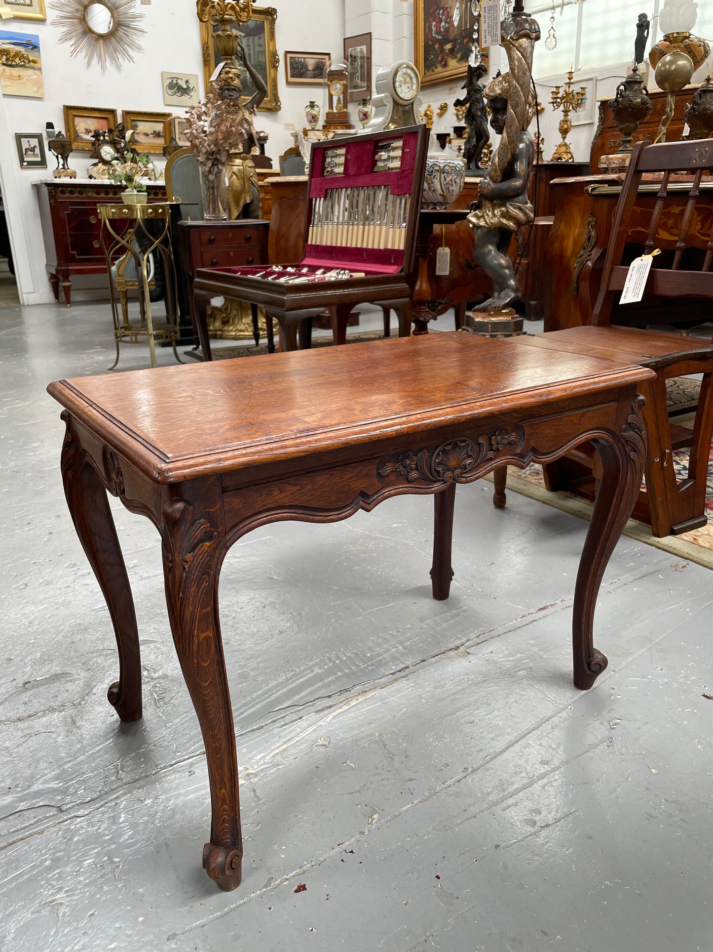 French Oak Occasional Table With Carved Cabriole Legs