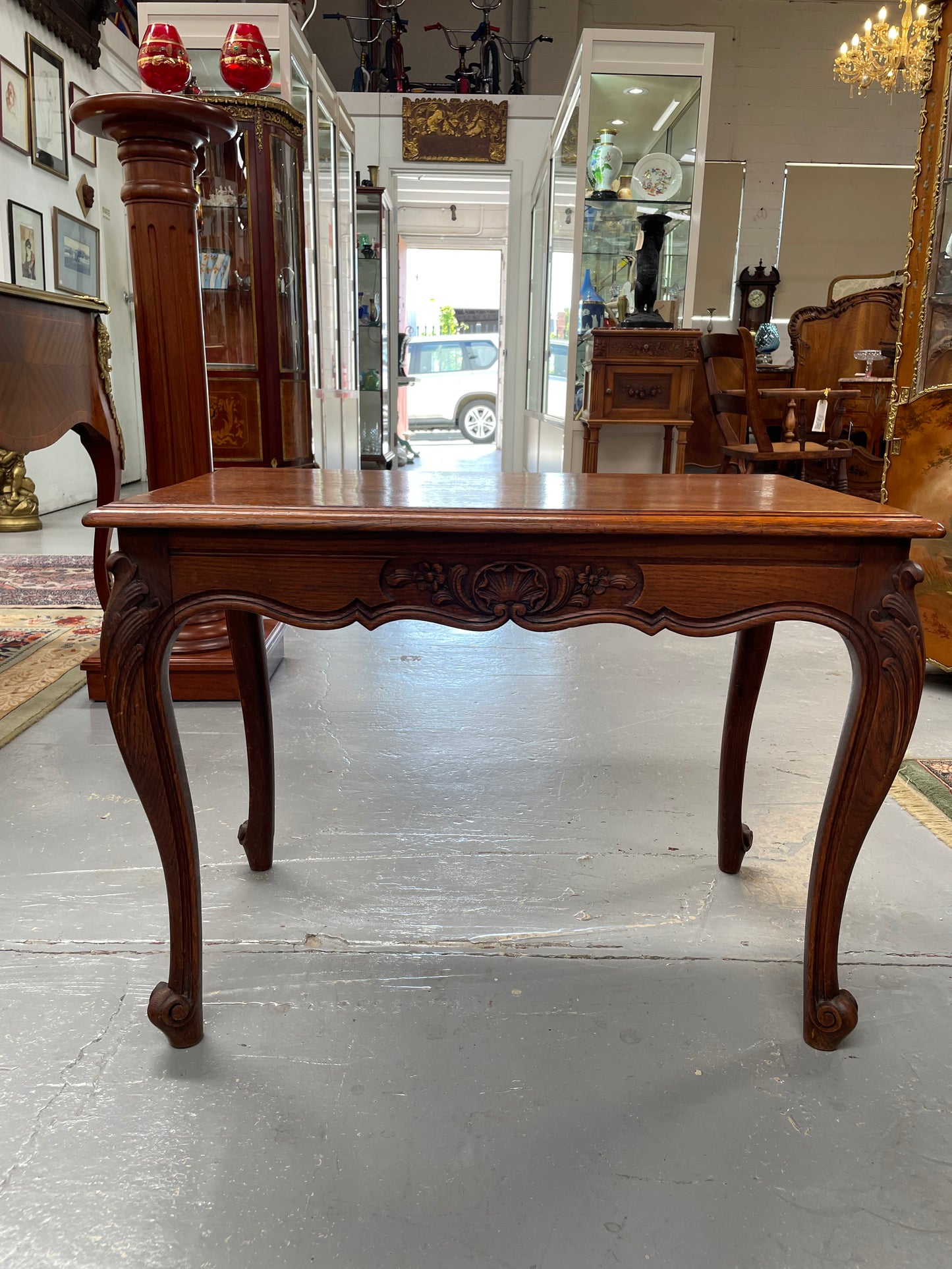 French Oak Occasional Table With Carved Cabriole Legs